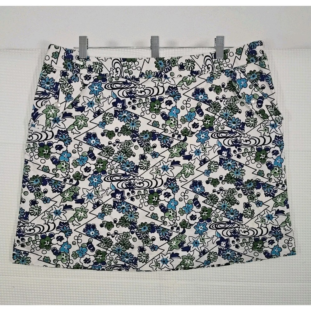 Liz Golf Skort Womens 16 White Blue Green Floral Golf Tennis Skirt Shorts - Picture 1 of 16